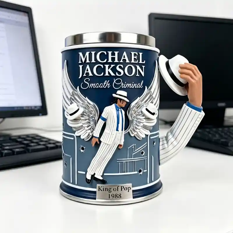 Michael Jackson King of Pop 3D Sculpted Resin Stainless Steel Coffee Mug Collectible